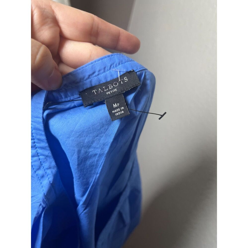 TALBOTS 100% COTTON SIZE MEDIUM PETITE BLOUSE POPLIN TOP BLUE NWOT - Picture 4 of 6